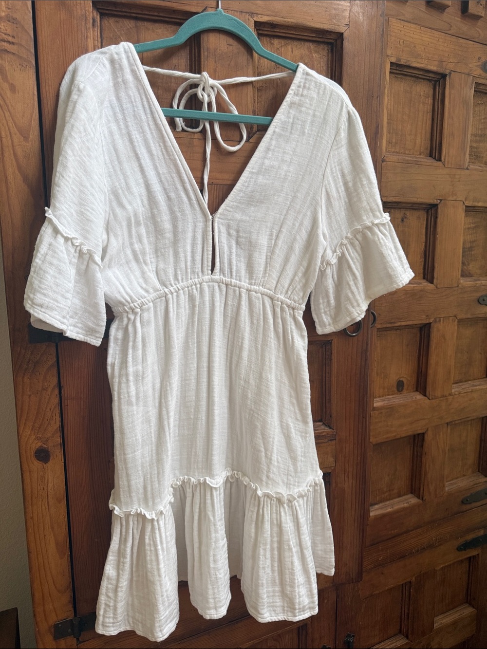 Billabong White Gauze V-Neck Tiered Mini Dress swim cover up